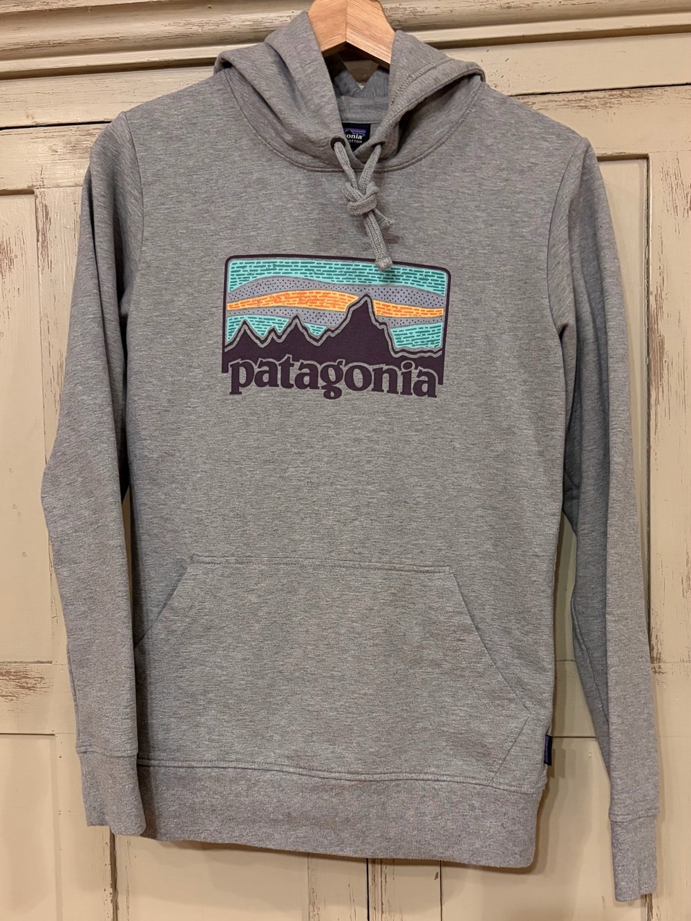 Patagonia Womens Organic Cotton Graphic Pullover Hoodie Gray XS